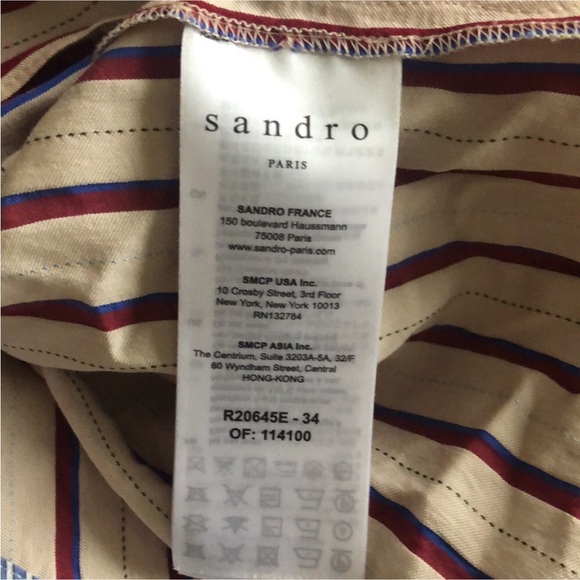 SANDRO Striped V-Neck Wrap Dress - Pink and Blue Size 36 - Picture 6 of 8